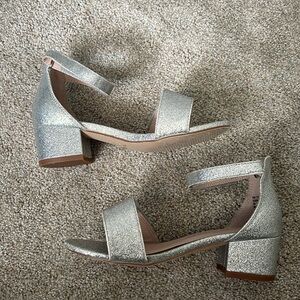 Girls Sparkly Silver Dress Shoes with Heel